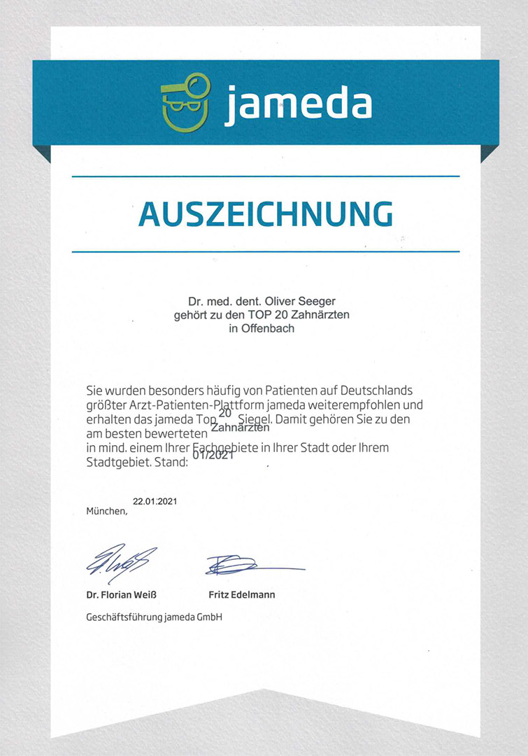 Jameda Urkunde